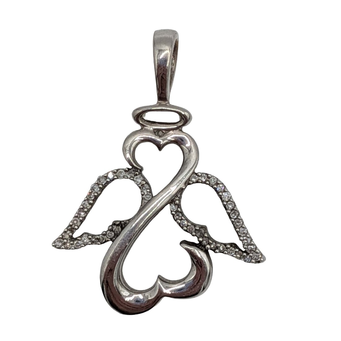 Jane Seymour Sterling Silver Diamond Open Hearts Angel Pendant: Jane Seymour Sterling Silver, Diamond Open Hearts Angel Pendant. Signed 925 JWBR. 2.8g