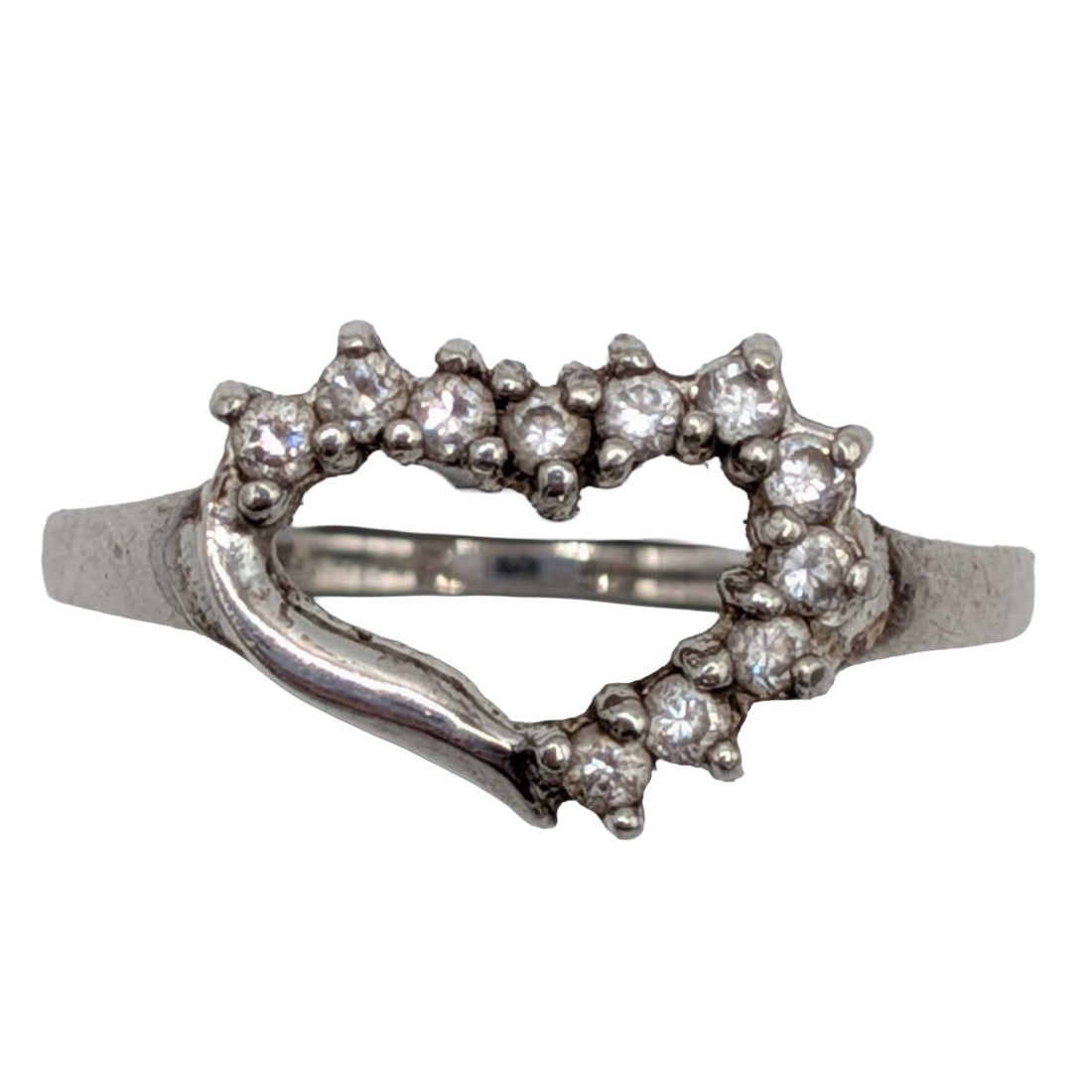 Signed Sterling Silver Rhinestone Open Heart Ring Size 8: Signed Sterling Silver, Rhinestone Open Heart Ring. Size 8. Signed 925 C S. 2.1g