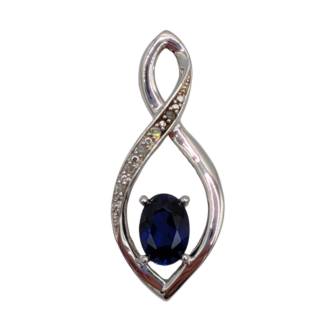 Signed Sterling Silver Sapphire Diamond Infinity Slide Pendant: Signed Sterling Silver, Sapphire, Diamond Infinity Slide Pendant. Signed 925 star. 2.1g