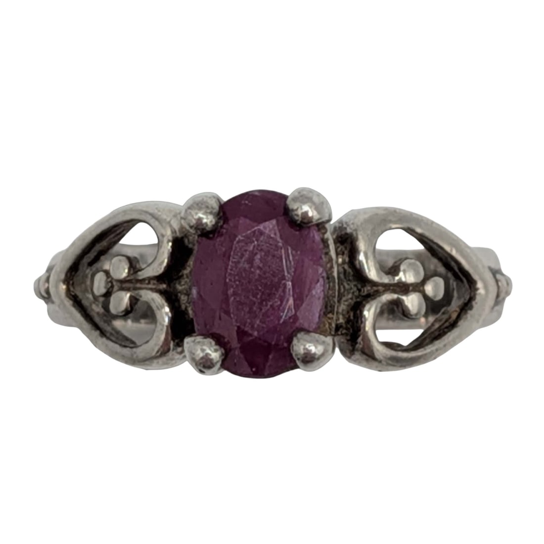 Signed Sterling Silver Ruby Heart Accent Ring Size 4.75 (1 of 4)