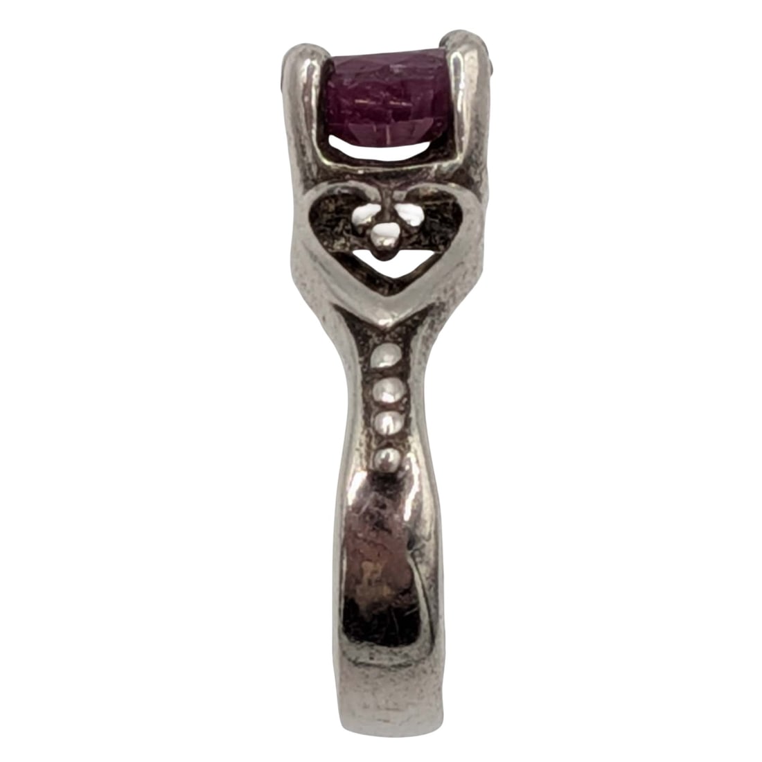 Signed Sterling Silver Ruby Heart Accent Ring Size 4.75 - 2