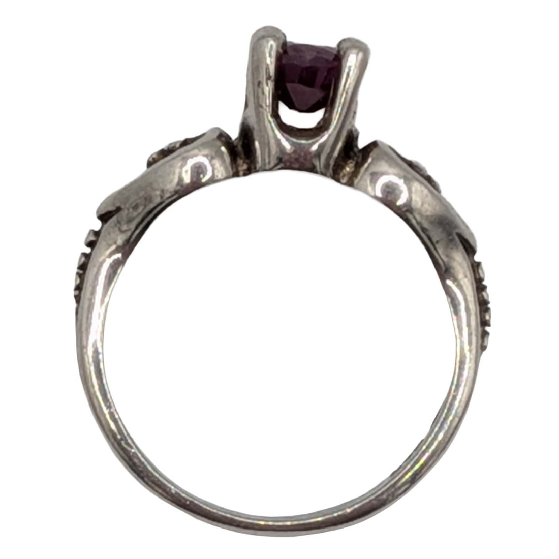 Signed Sterling Silver Ruby Heart Accent Ring Size 4.75 - 3