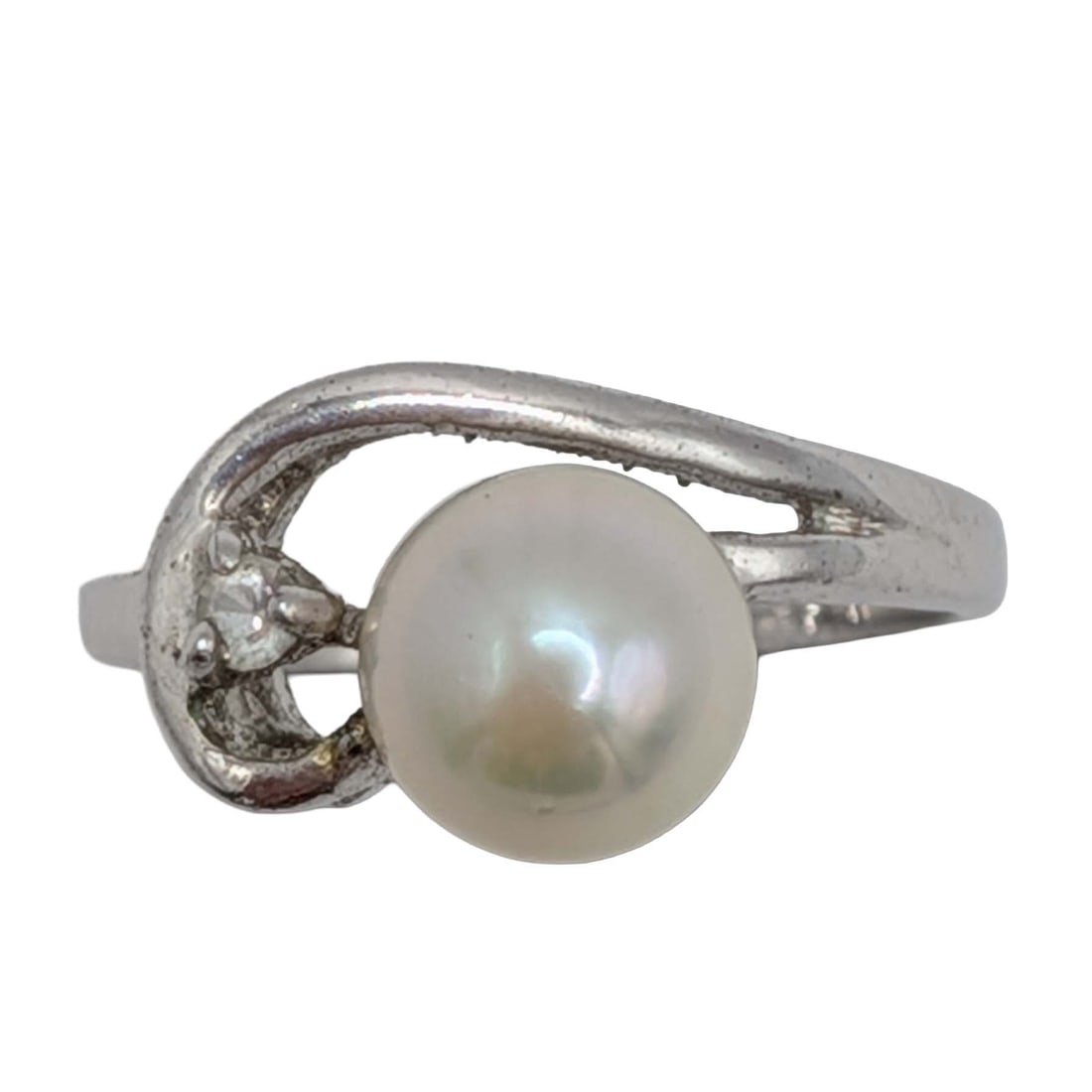 Sterling Silver Pearl CZ Swirl Accent Ring Size 4: Sterling Silver, Pearl, CZ Swirl Accent Ring. Size 4. Signed 925. 2.2g