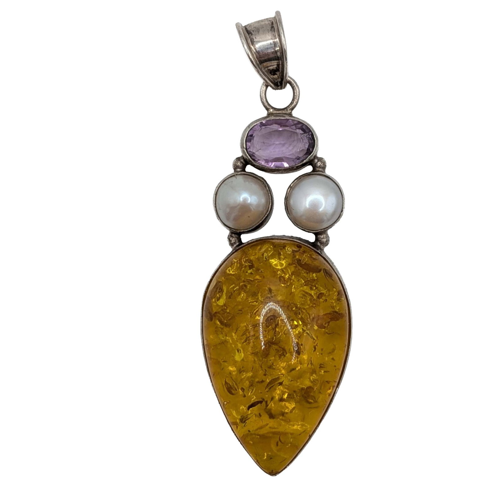 Sterling Silver Amber Amethyst Pearl Drop Pendant (1 of 4)