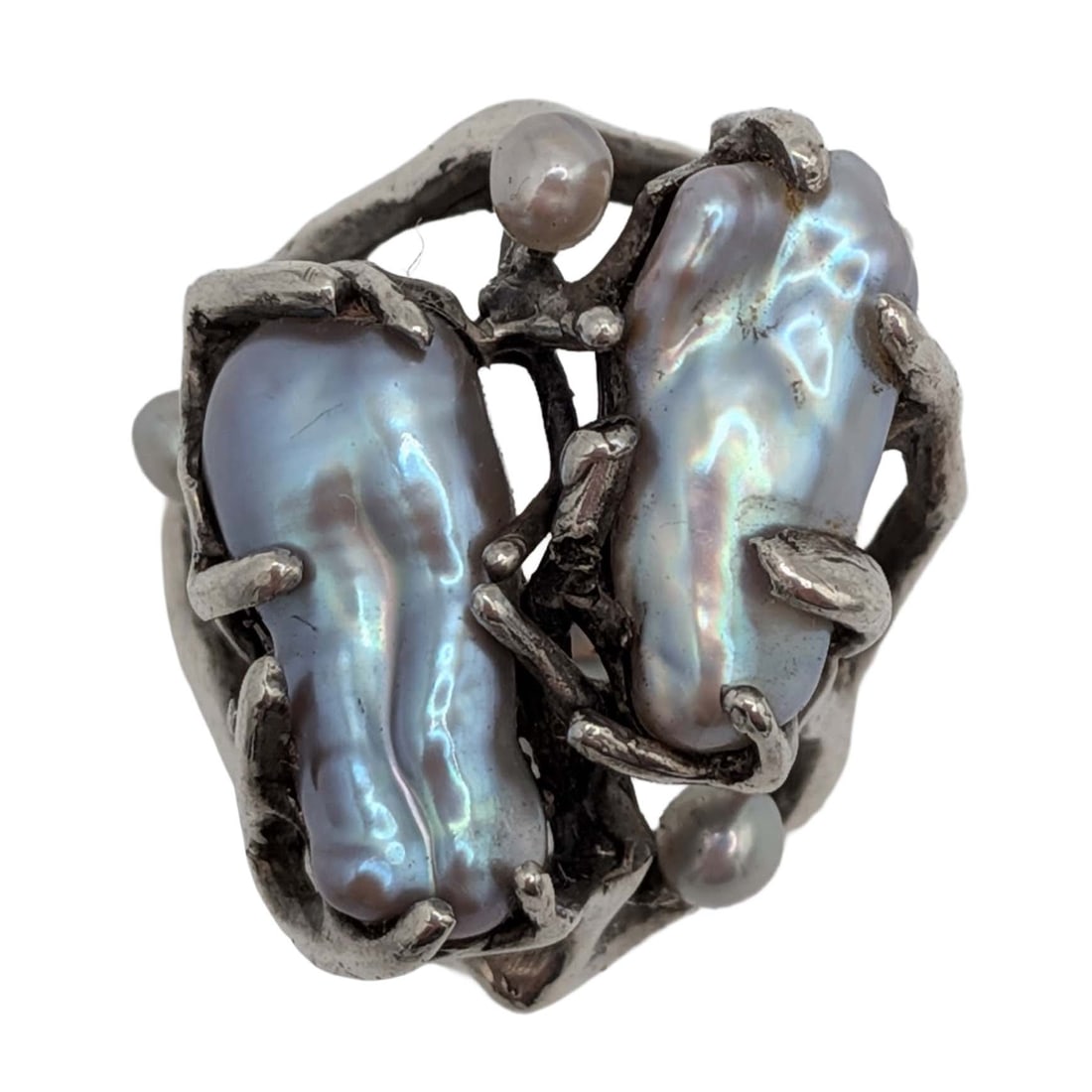 Sterling Silver Baroque Pearl Brutalist Ring Size 7: Handmade Sterling Silver, Baroque Pearl Brutalist Ring. Size 7. 18.7g