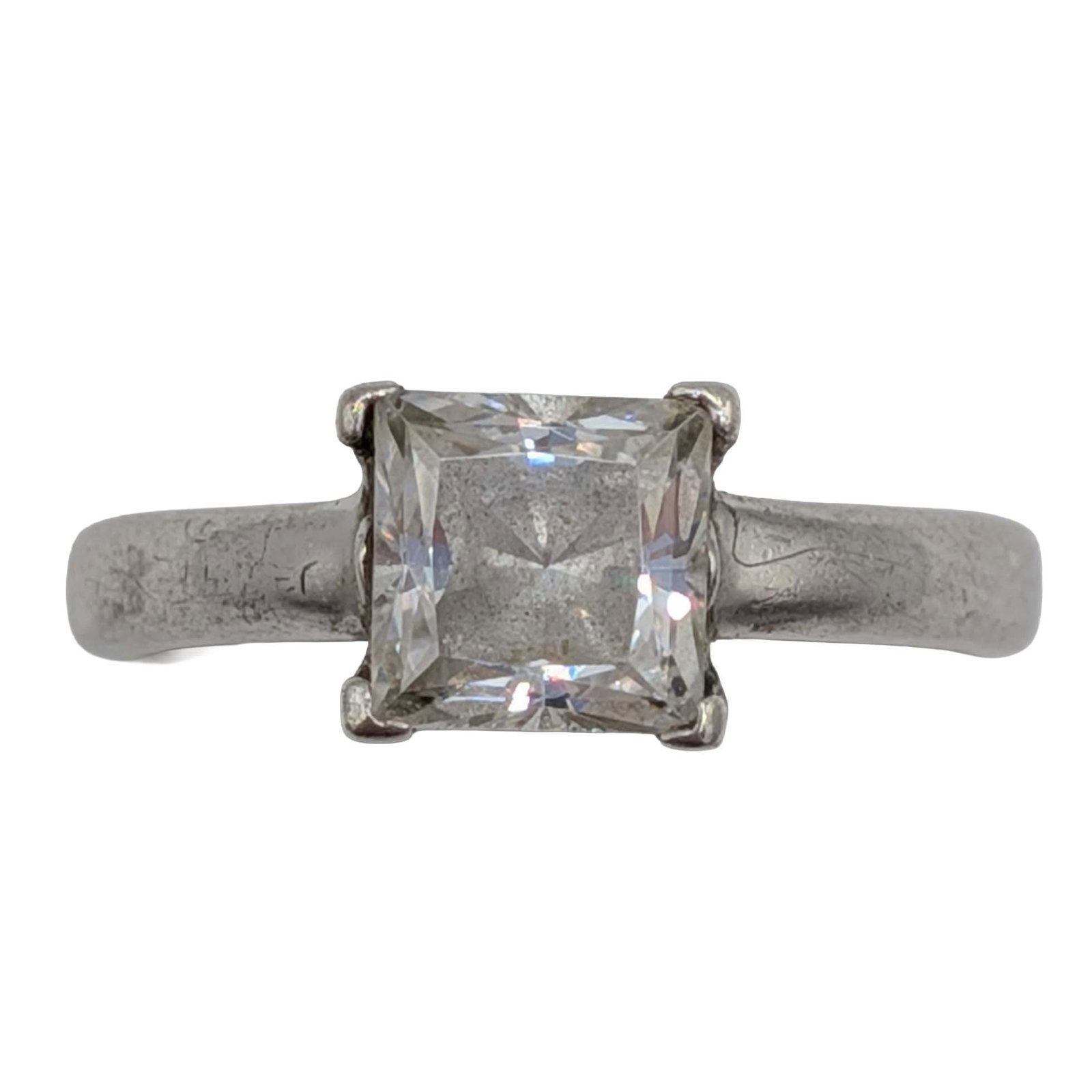 Signed Sterling Silver CZ Princess Cut Solitaire Ring Size 8: Signed Sterling Silver, CZ Princess Cut Solitaire Ring. Size 8. Signed diamond 925 China. 4.4g