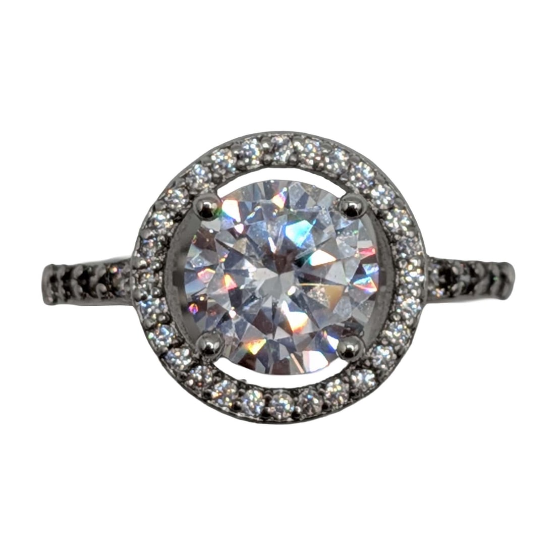 Signed Sterling Silver CZ Halo Solitaire Ring Size 7.75 (1 of 5)