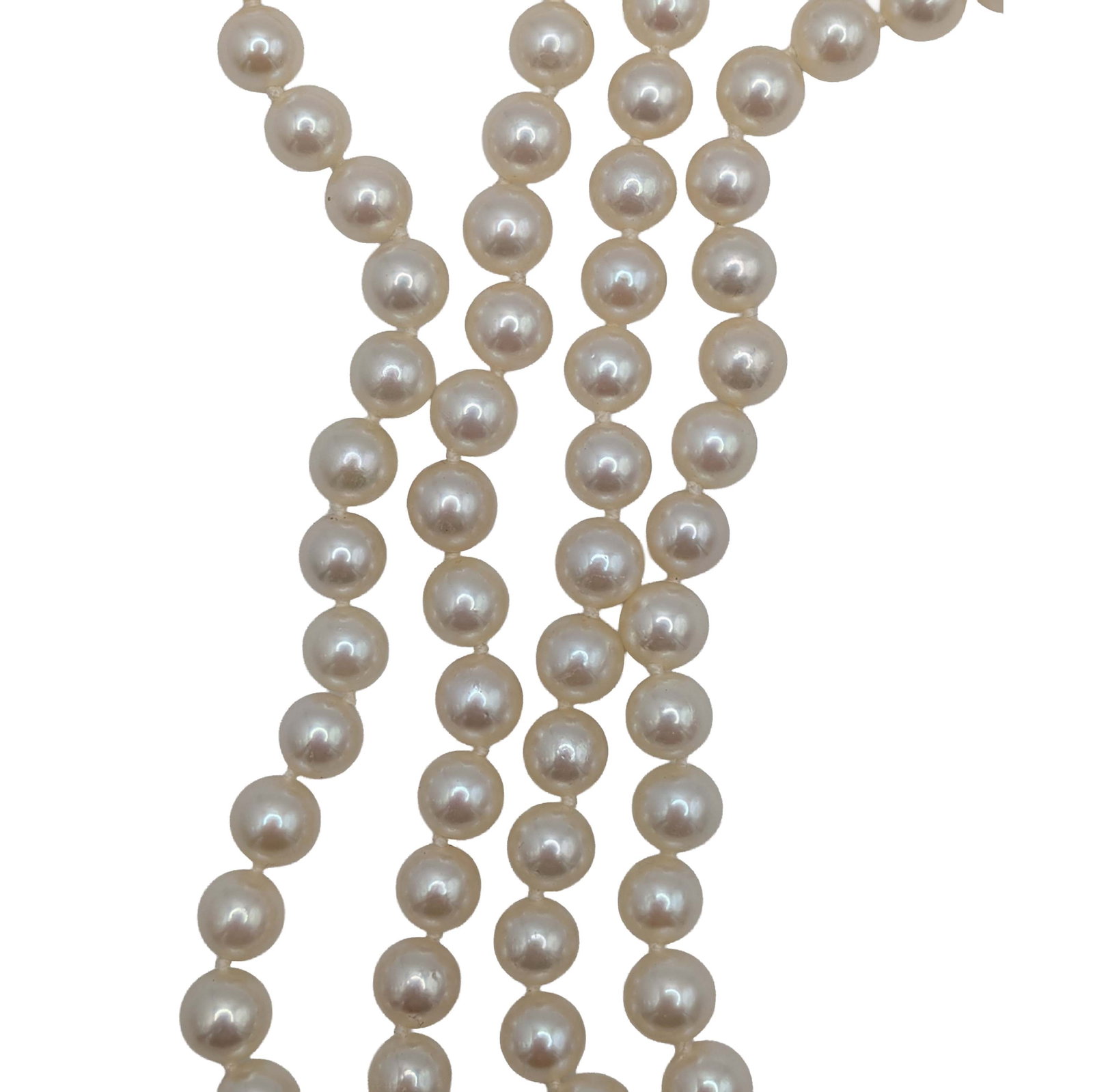 Signed Sterling Silver Pearl Strand Necklace: Signed Sterling Silver, 5mm Pearl Strand Necklace. 24in Length. Signed M in shield SIL. 27.5g