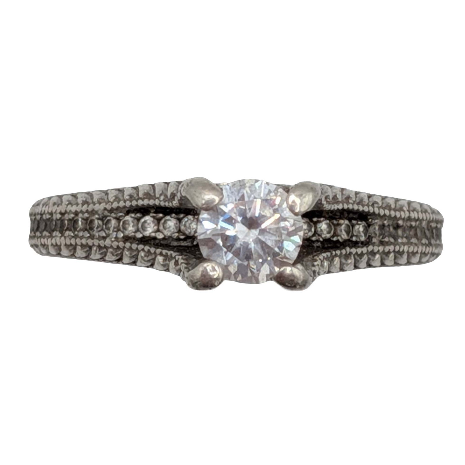 Signed Sterling Silver CZ Solitaire Triple Accent Row Ring Size 6.75 (1 of 5)