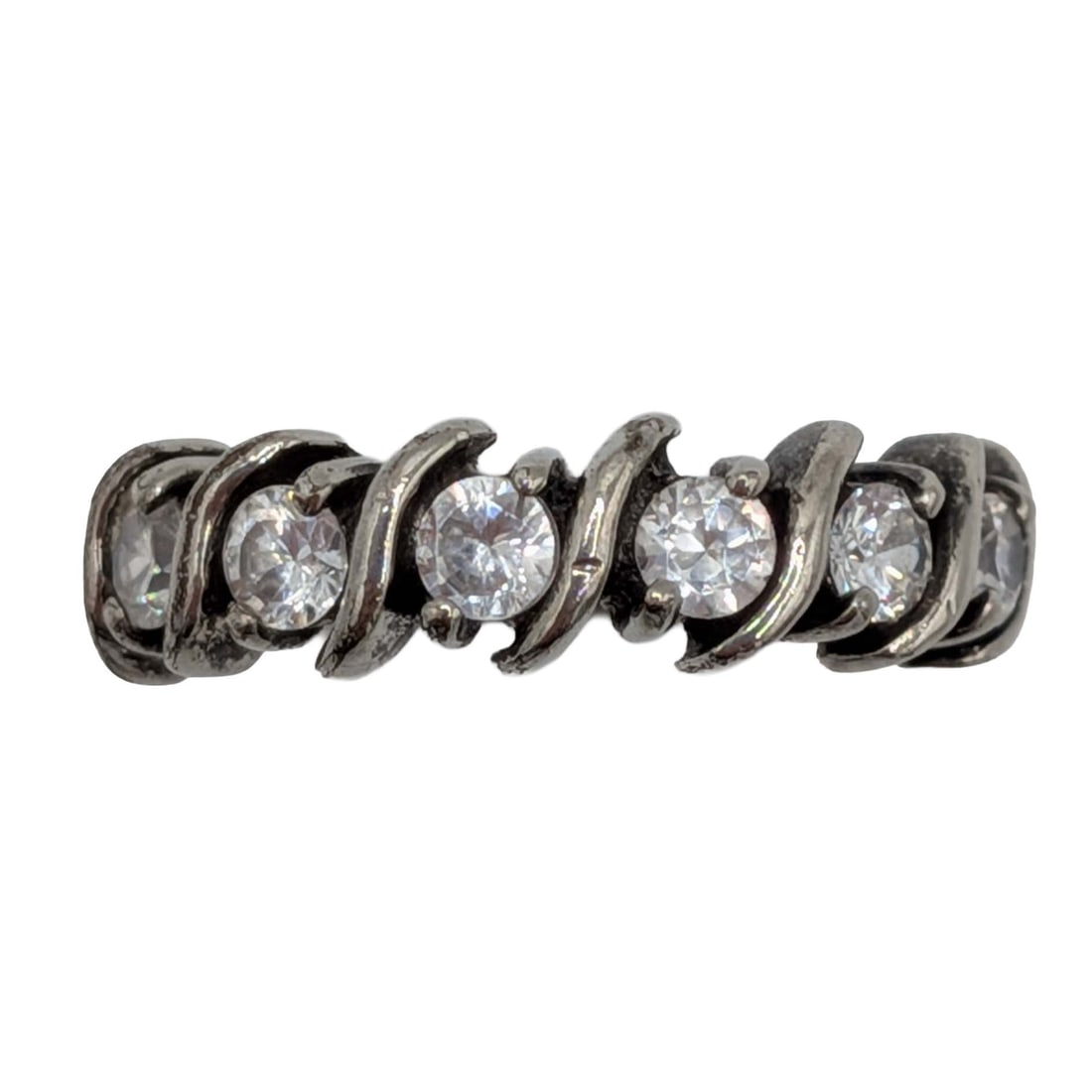 Signed Sterling Silver CZ Ribbon Band Ring Size 5.75 (1 of 4)