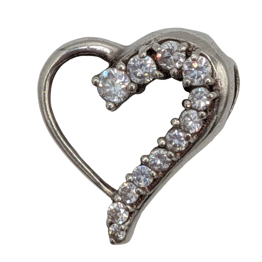 Signed Sterling Silver CZ Open Heart Slide Pendant (1 of 3)