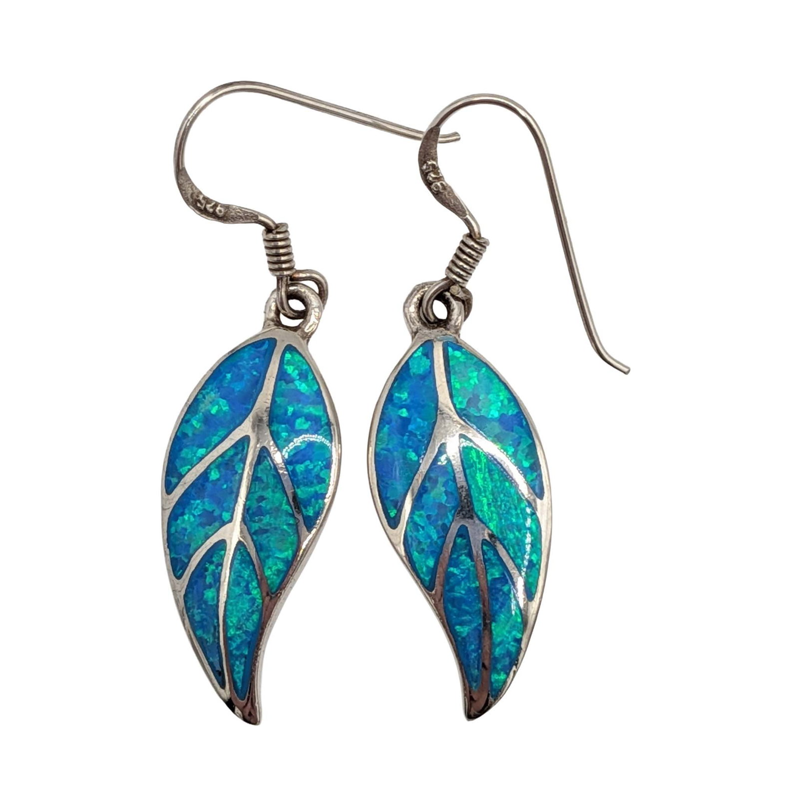 Sterling Silver Opal Inlay Leaf Dangle Earrings (1 of 3)