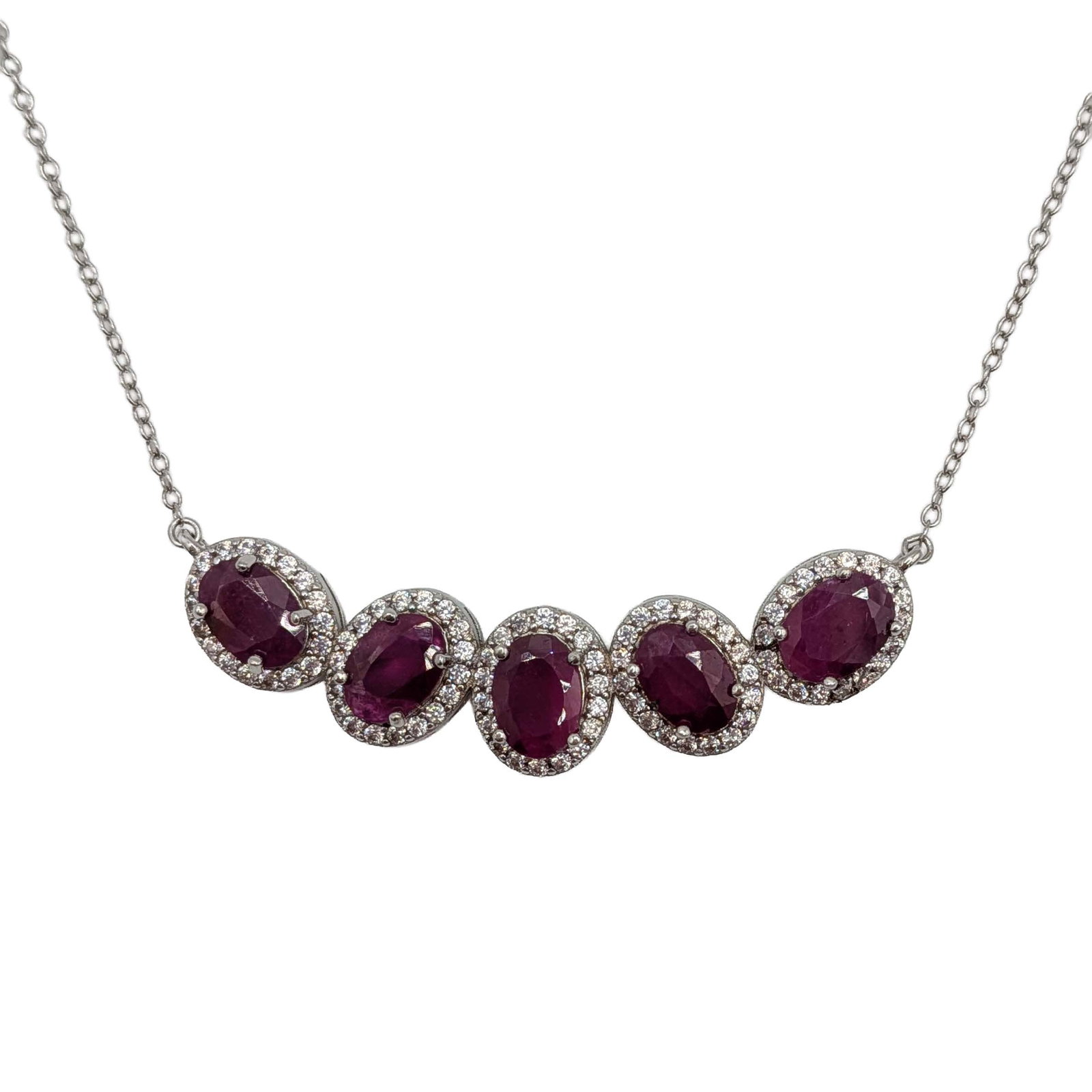 Signed Sterling Silver Ruby White Topaz Halo Necklace (1 of 4)