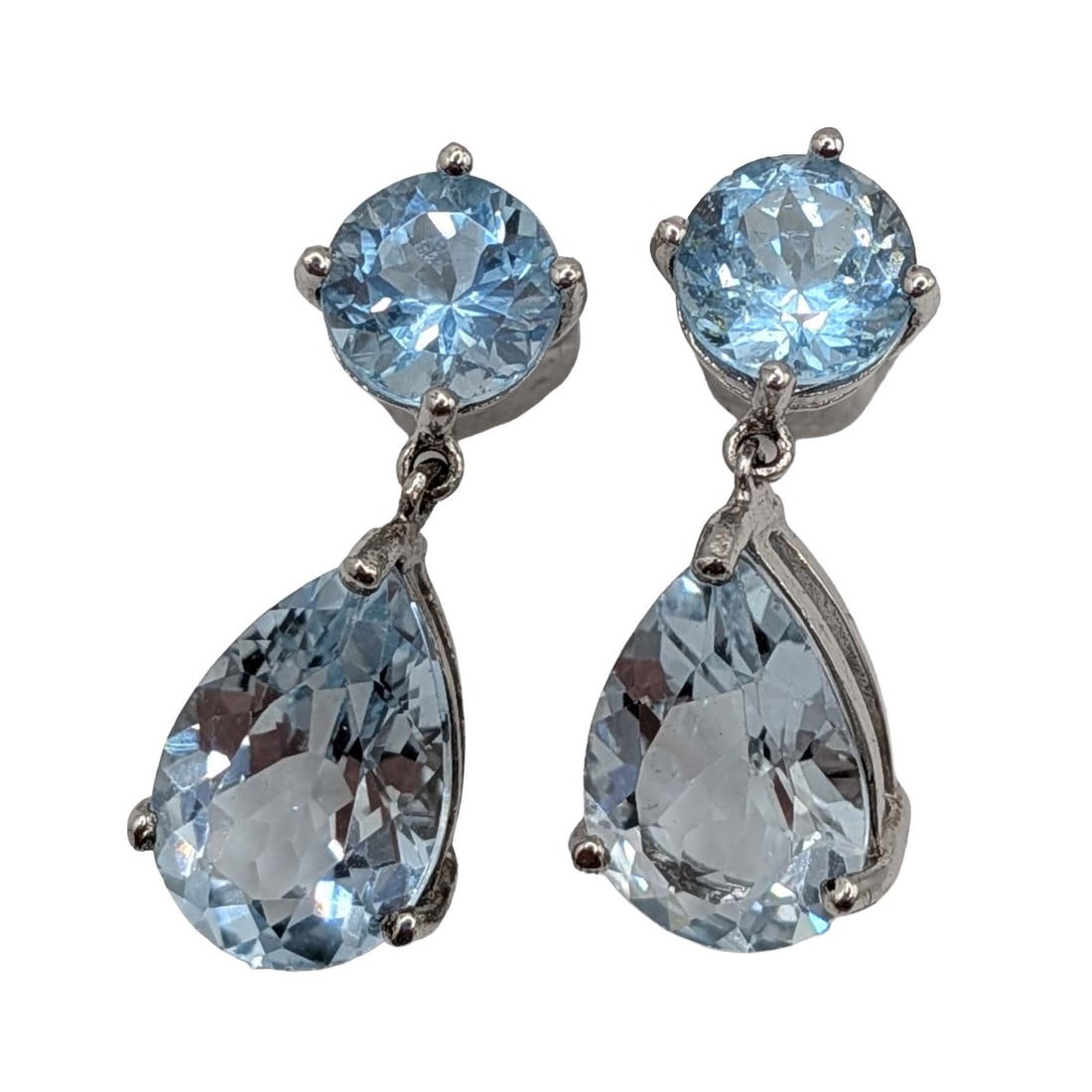 Signed Sterling Silver Blue Topaz Teardrop Dangle Stud Earrings: Signed Sterling Silver, Blue Topaz Double Stone Teardrop Dangle Stud Earrings. Signed RT 925. 7.4g