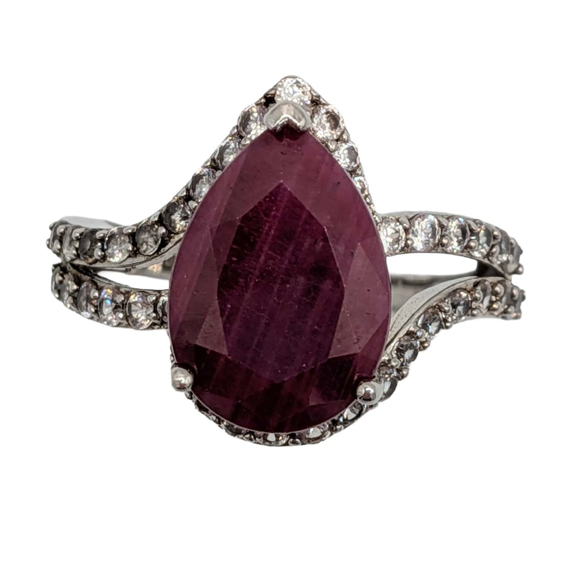 Signed Sterling Silver Ruby Spinel Swirl Ring Size 9.25 (1 of 5)