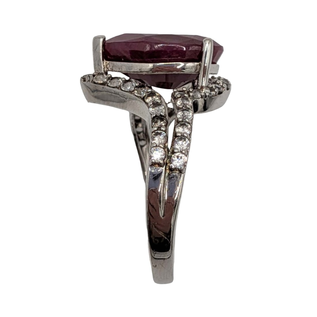 Signed Sterling Silver Ruby Spinel Swirl Ring Size 9.25 - 2