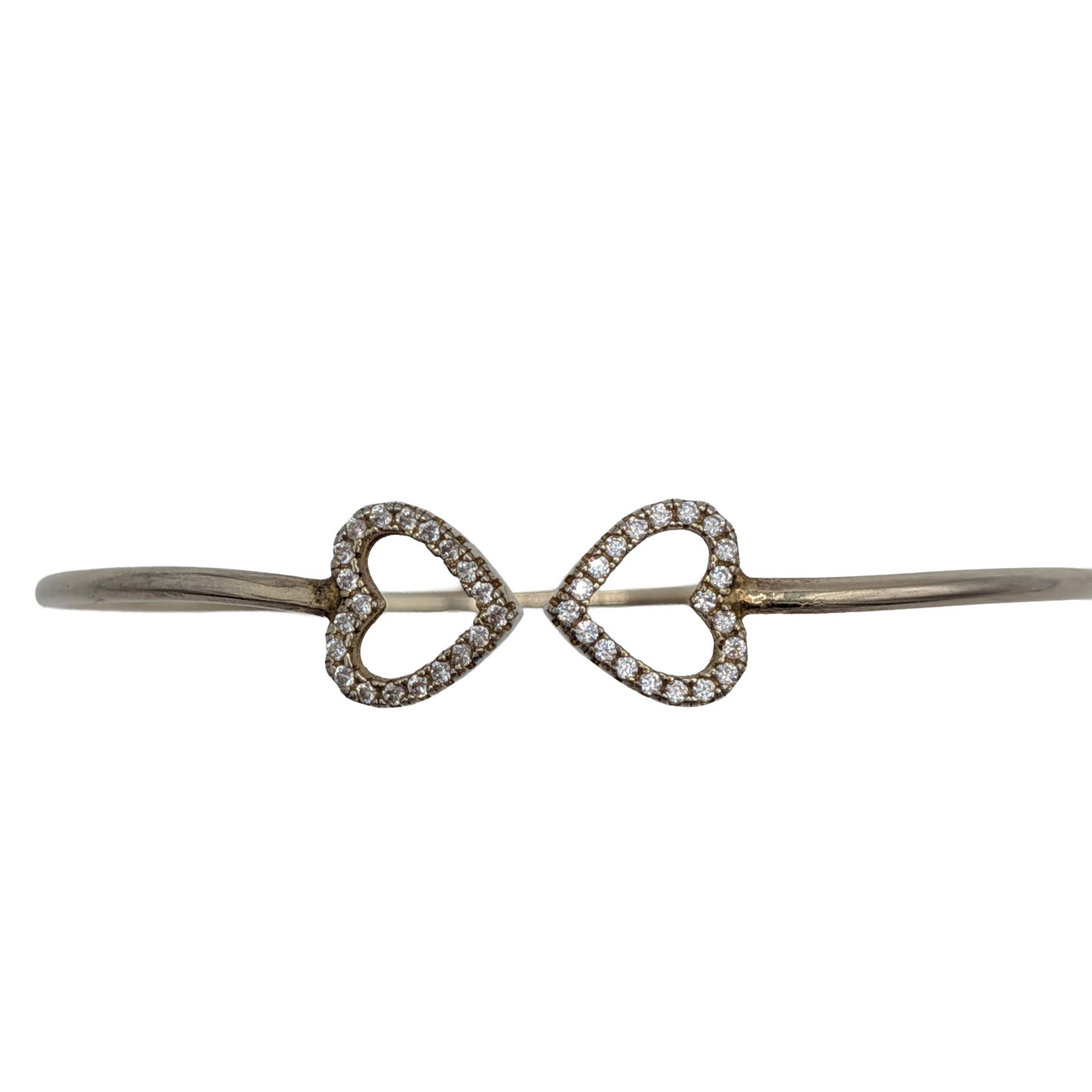 Sterling Silver Rhinestone Double Heart Cuff Bracelet (1 of 4)