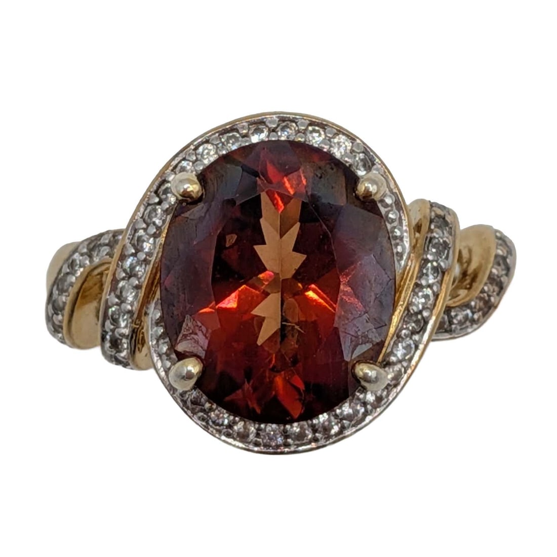 Signed Gold Over Sterling Silver Spinel CZ Twist Ring Size 8 (1 of 4)