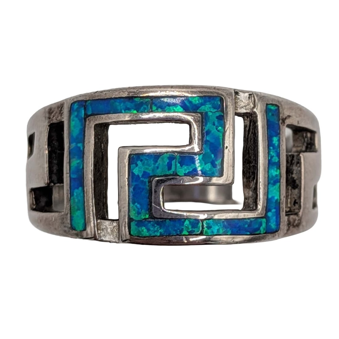 Havana Sterling Silver Opal Inlay Cut Out Ring Size 9 (1 of 5)