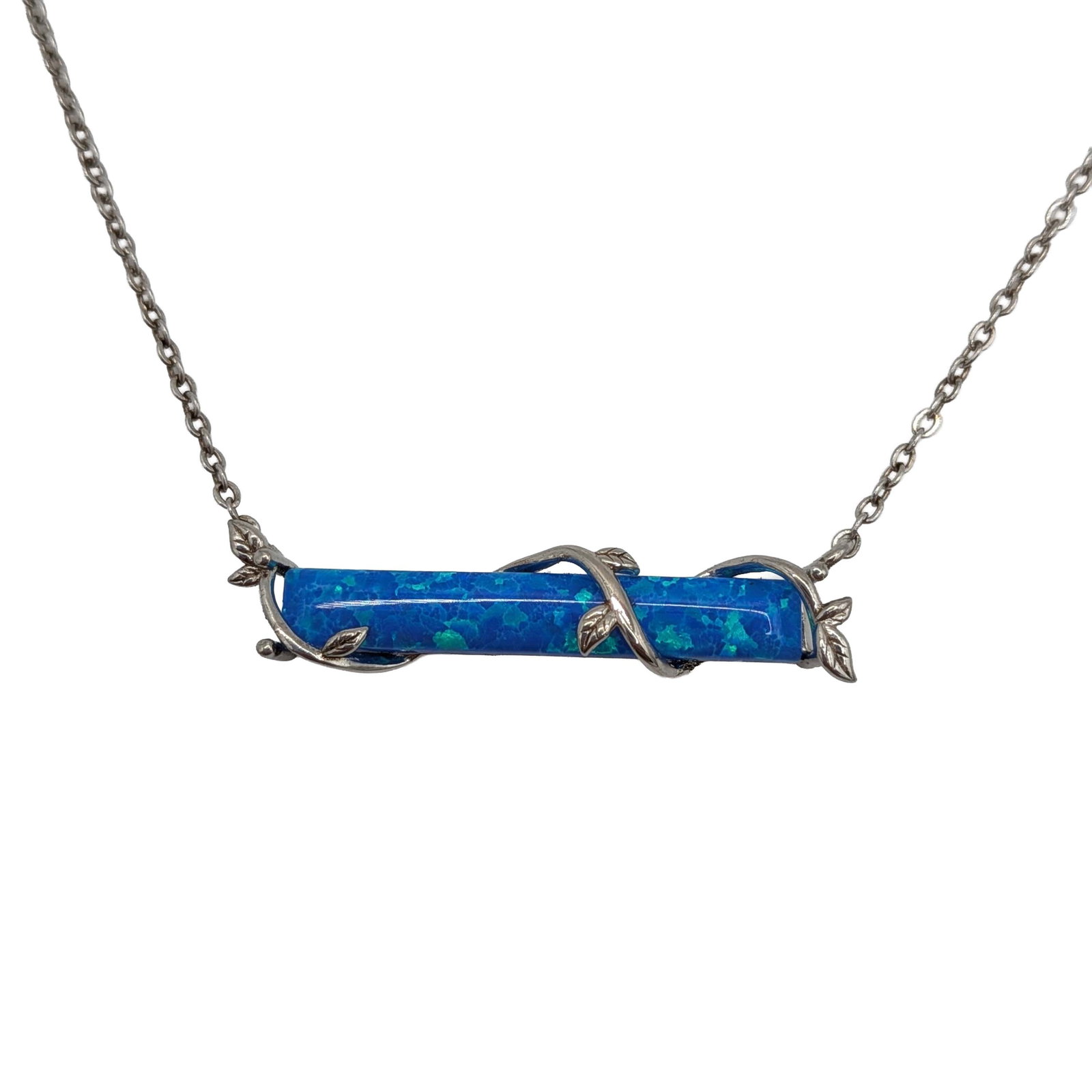 Sterling Silver Opal Vine Necklace: Sterling Silver, Opal Bar Vine Necklace. 18 - 20in Length Adjustable. Signed S925. 2.9g