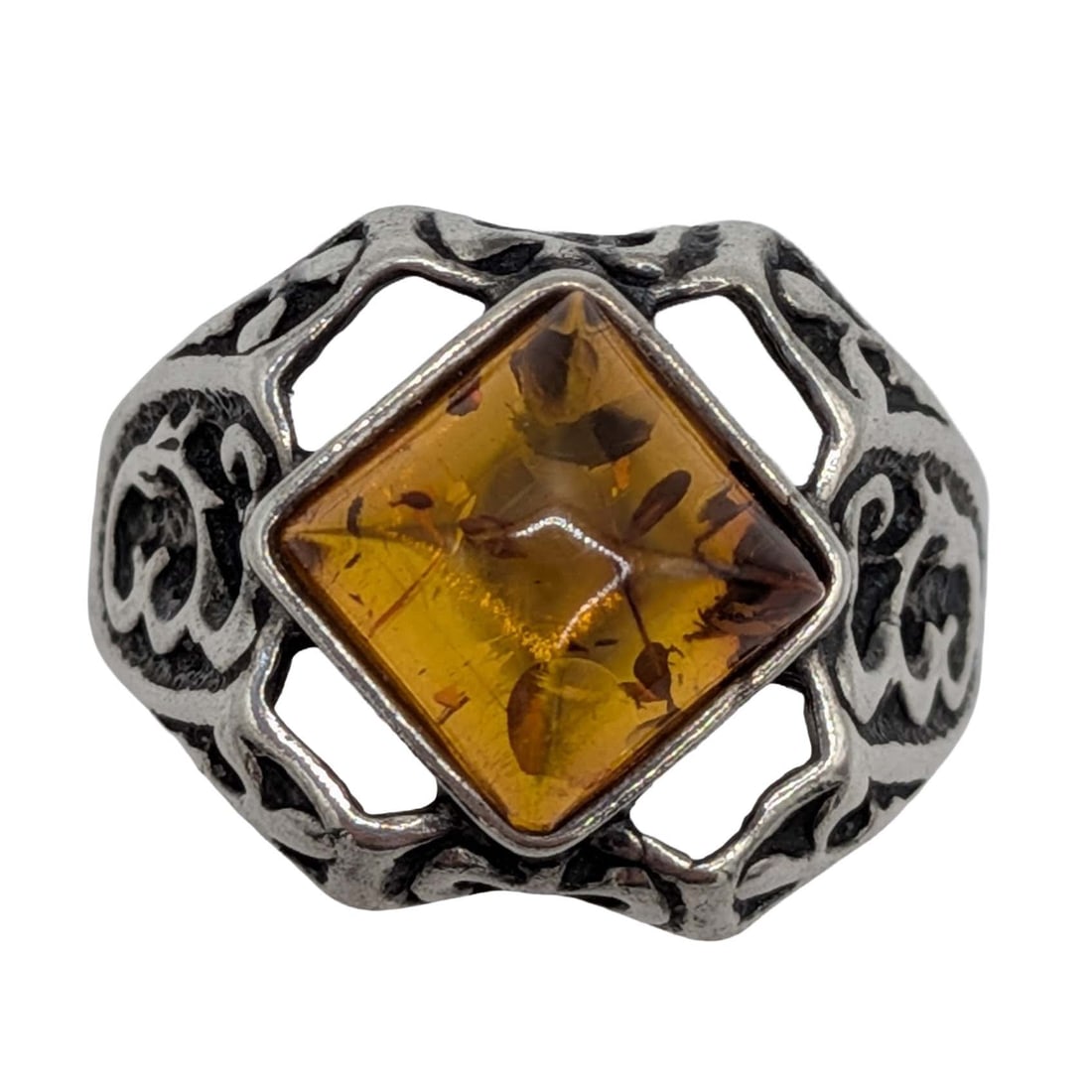 Sterling Silver Amber Open Set Ring Size 6 (1 of 4)