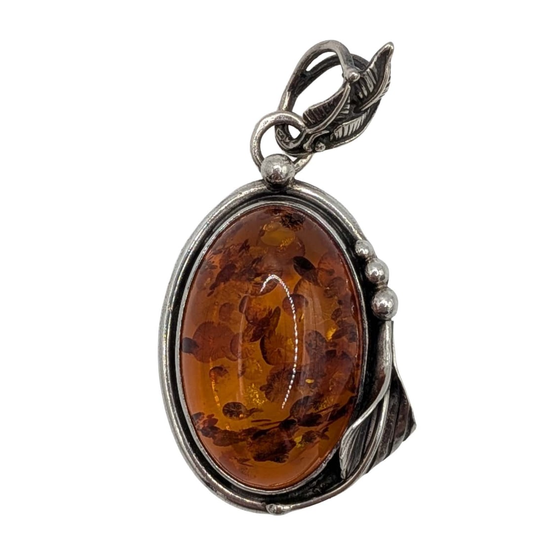 Signed Sterling Silver Amber Floral Pendant (1 of 3)