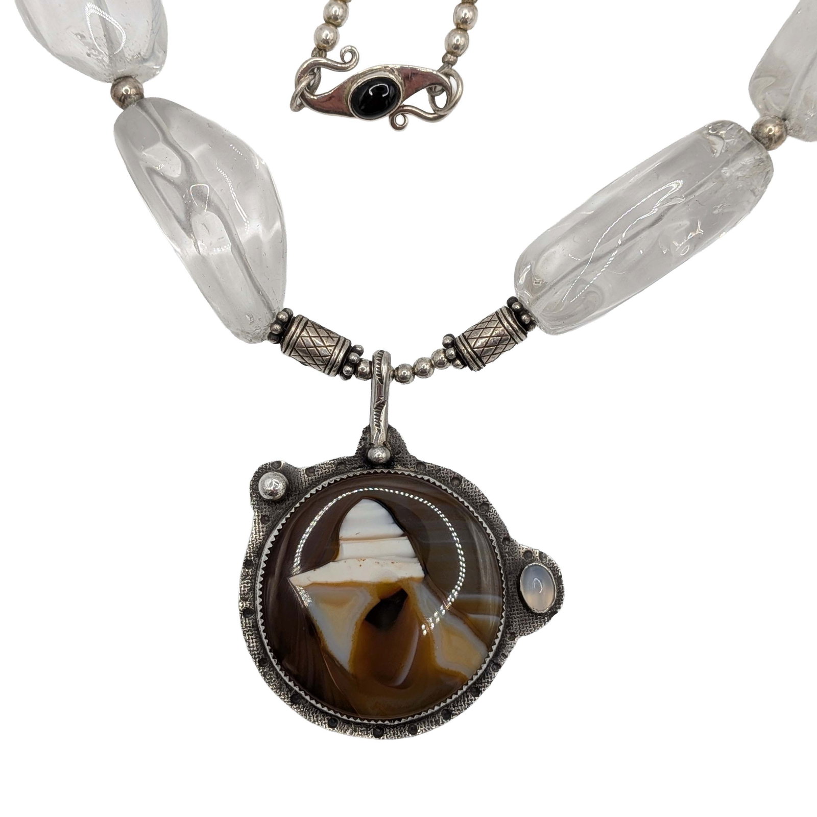 Signed Handmade Sterling Silver Multi-Stone Large Bead Necklace (1 of 4)