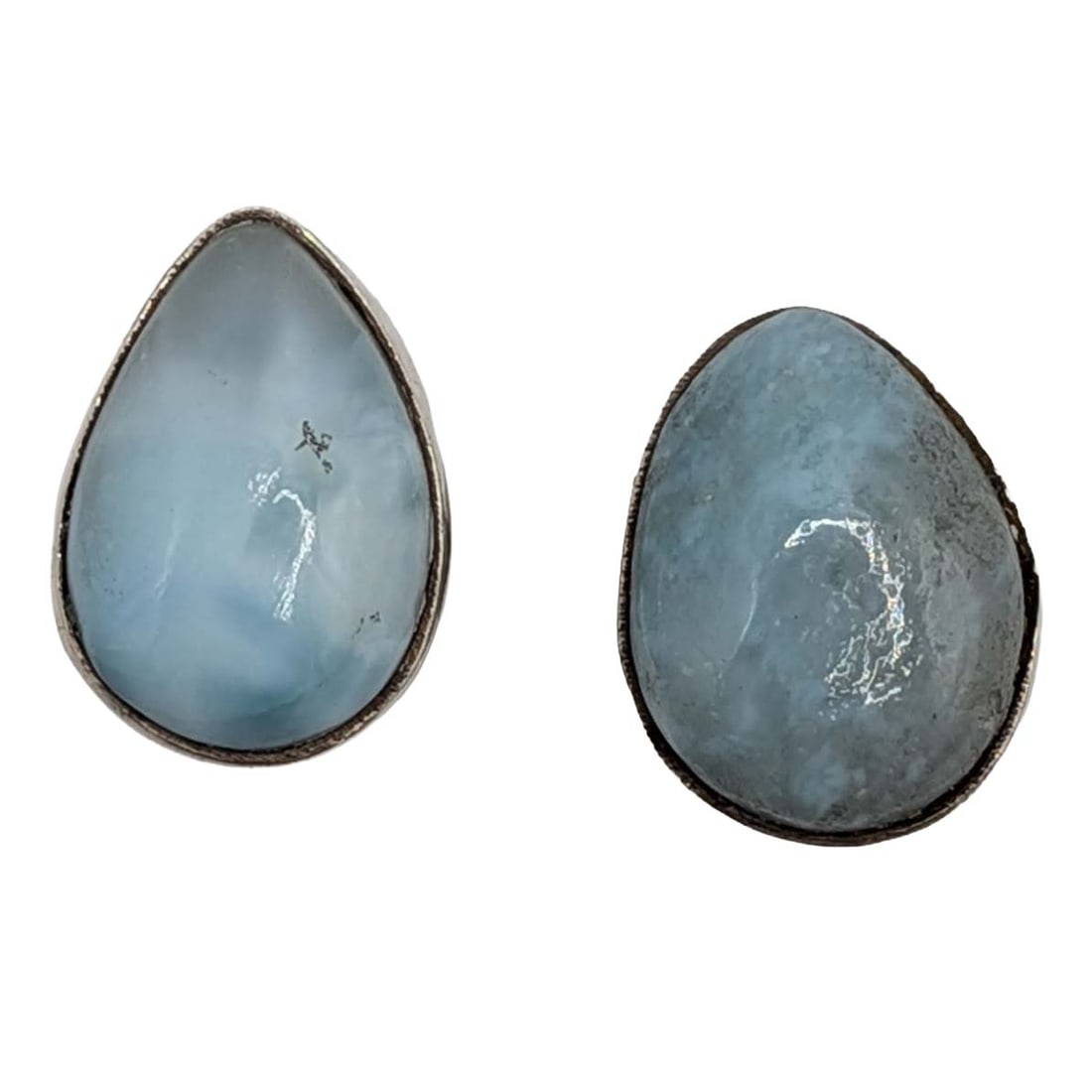 Sterling Silver Larimar Teardrop Stud Earrings: Sterling Silver, Larimar Teardrop Bezel Set Stud Earrings. 2.7g