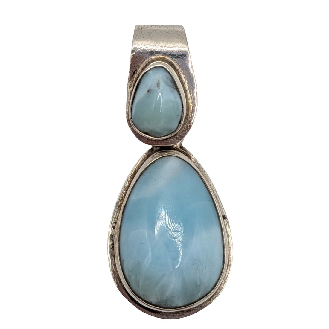Sterling Silver Larimar Double Teardrop Slide Pendant: Sterling Silver, Larimar Double Teardrop Slide Pendant. Signed 925. 4.4g