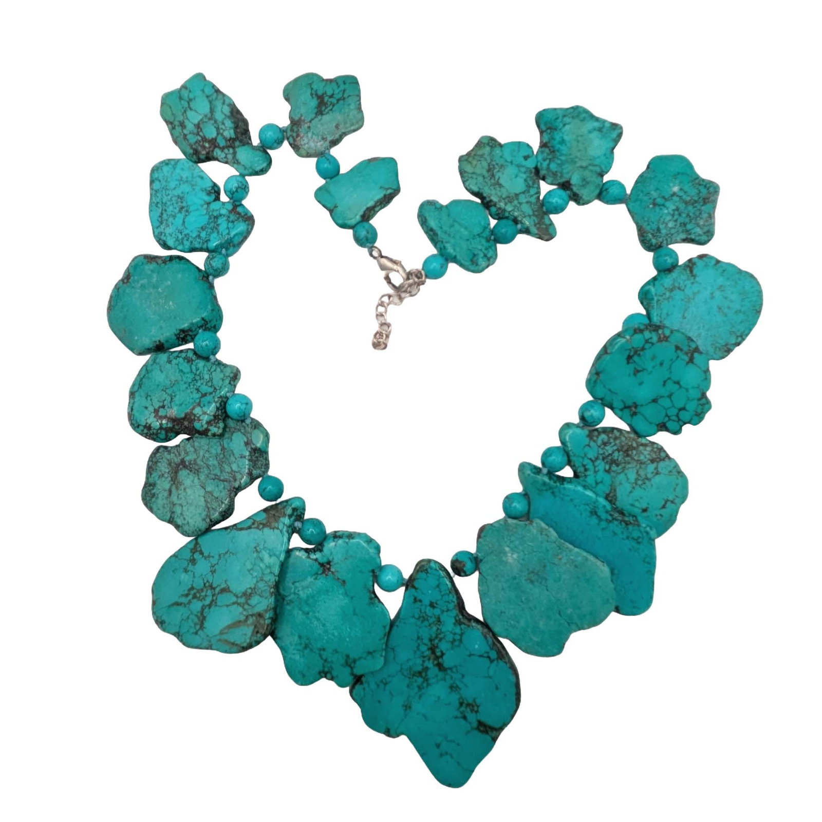 Signed Sterling Silver Turquoise Slab Beaded Collar Necklace (1 of 3)