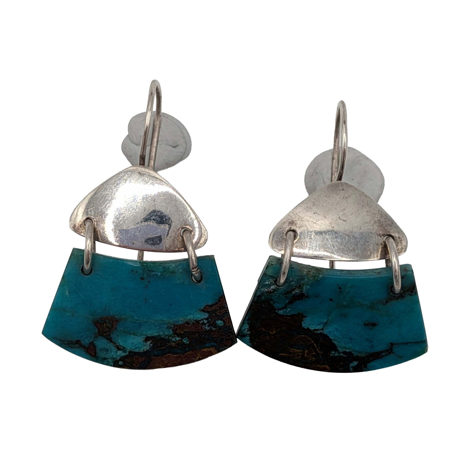 Southwest Sterling Silver Turquoise Slab Hinge Earrings (1 of 3)