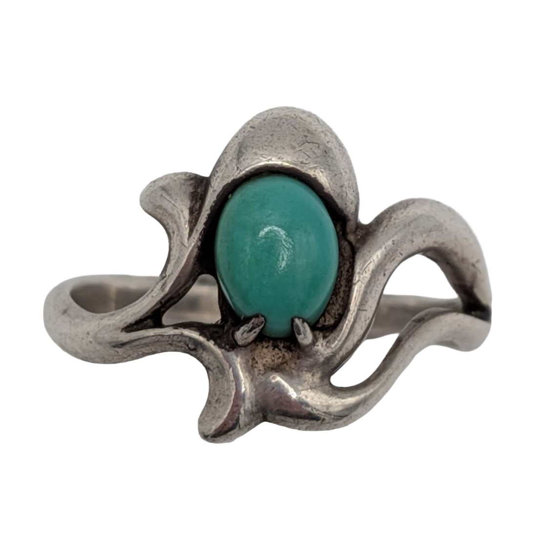 Signed Southwest Sterling Silver Turquoise Swirl Ring Size: Signed Southwest Sterling Silver, Turquoise Swirl Ring. Size . Signed .