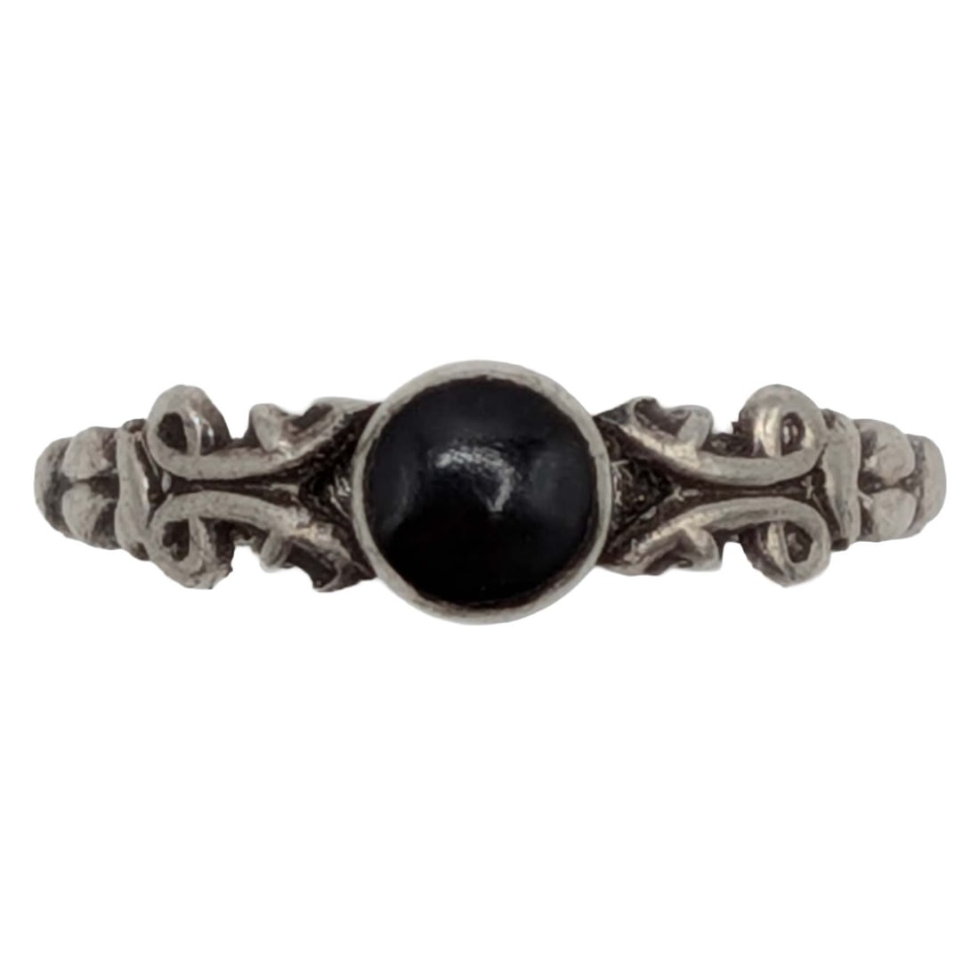 Southwest Sterling Silver Onyx Scroll Ring Size 4: Southwest Sterling Silver, Onyx Scroll Detail Ring. Size 4. Signed 925. 1.2g