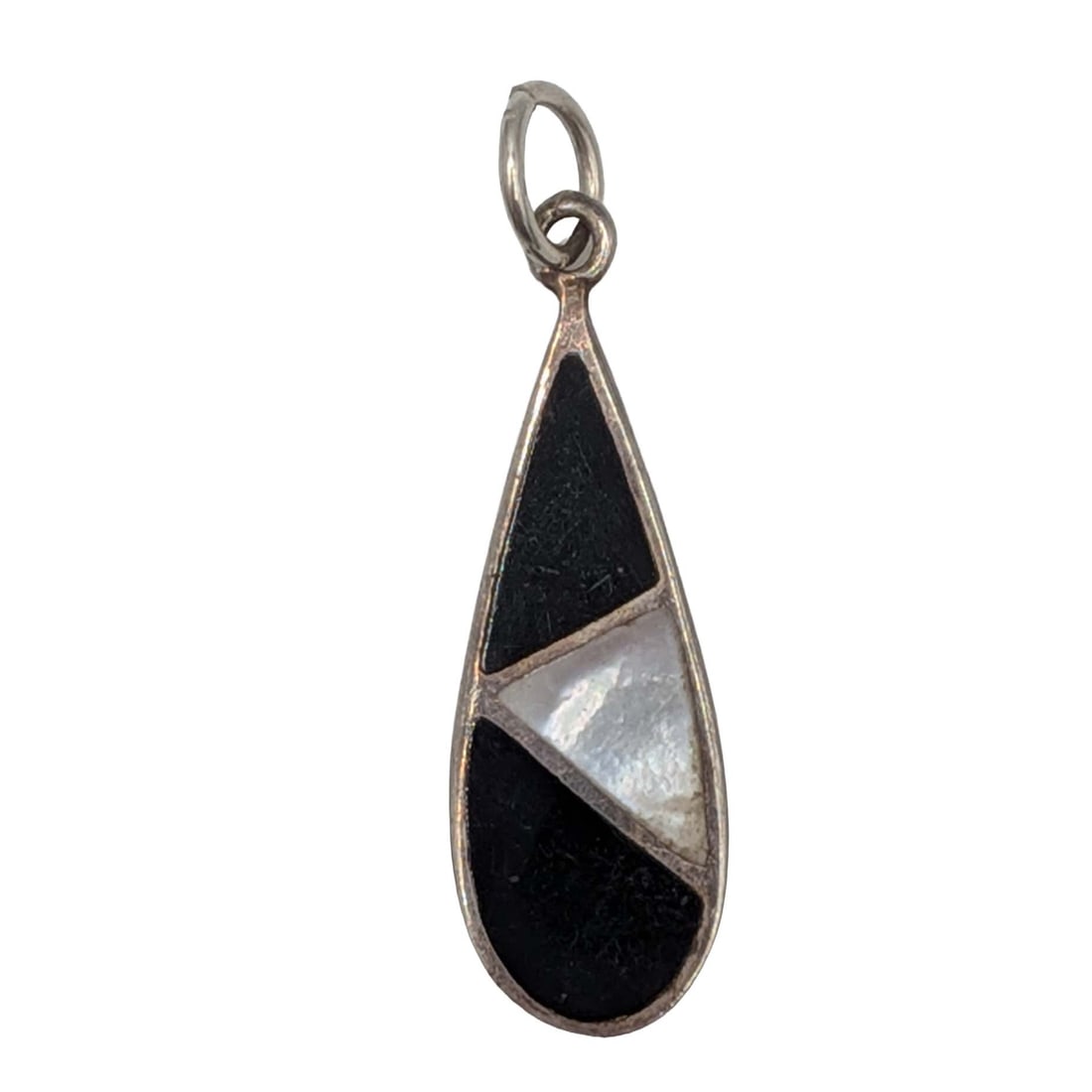 Murray Chuven Sterling Silver Onyx Mother of Pearl Inlay Teardrop Pendant (1 of 3)