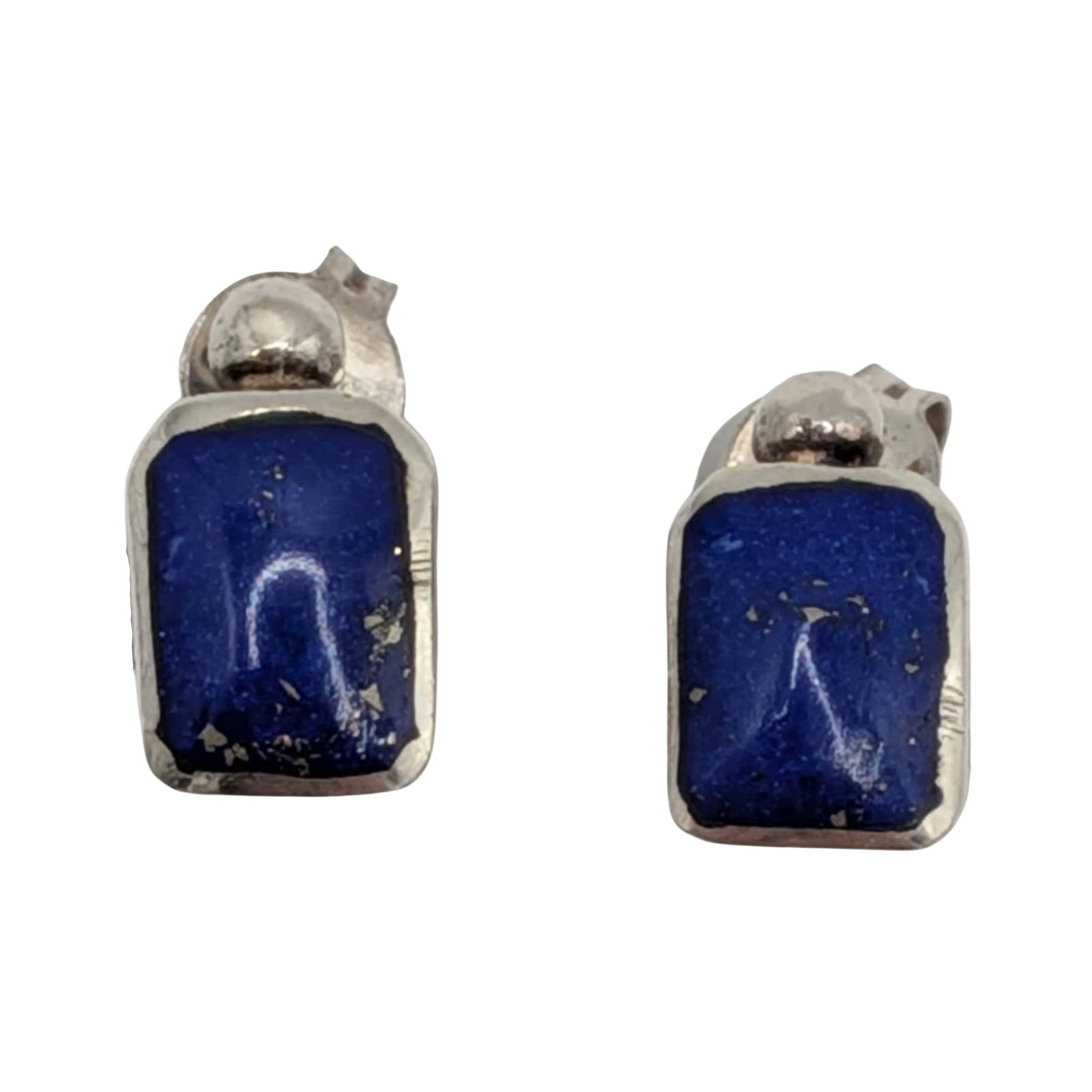 Southwest Sterling Silver Lapis Stud Earrings: Southwest Sterling Silver Lapis Inlay Stud Earrings. Signed 925. 1.5g