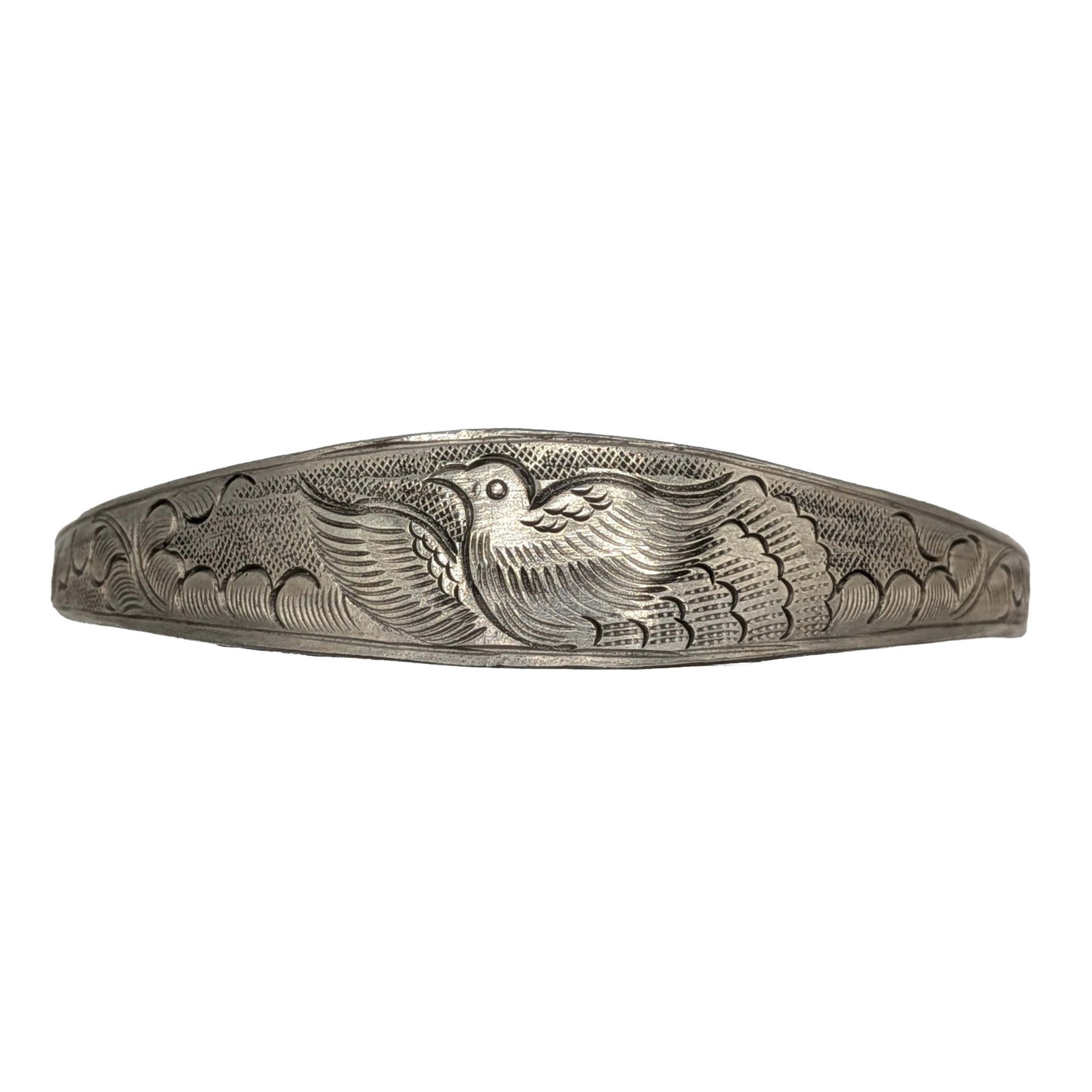 Southwest Nickel Silver Hand Engraved Bird Cuff Bracelet: Southwest Nickel Silver Hand Engraved Bird Cuff Bracelet. 6.75in Length. 26.2g