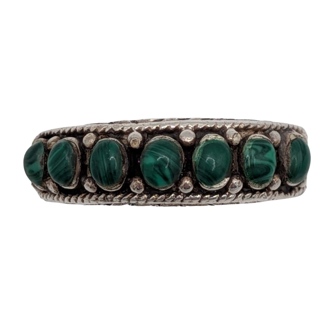 Sterling Silver Malachite Studded Band Ring Size 7.75 (1 of 5)