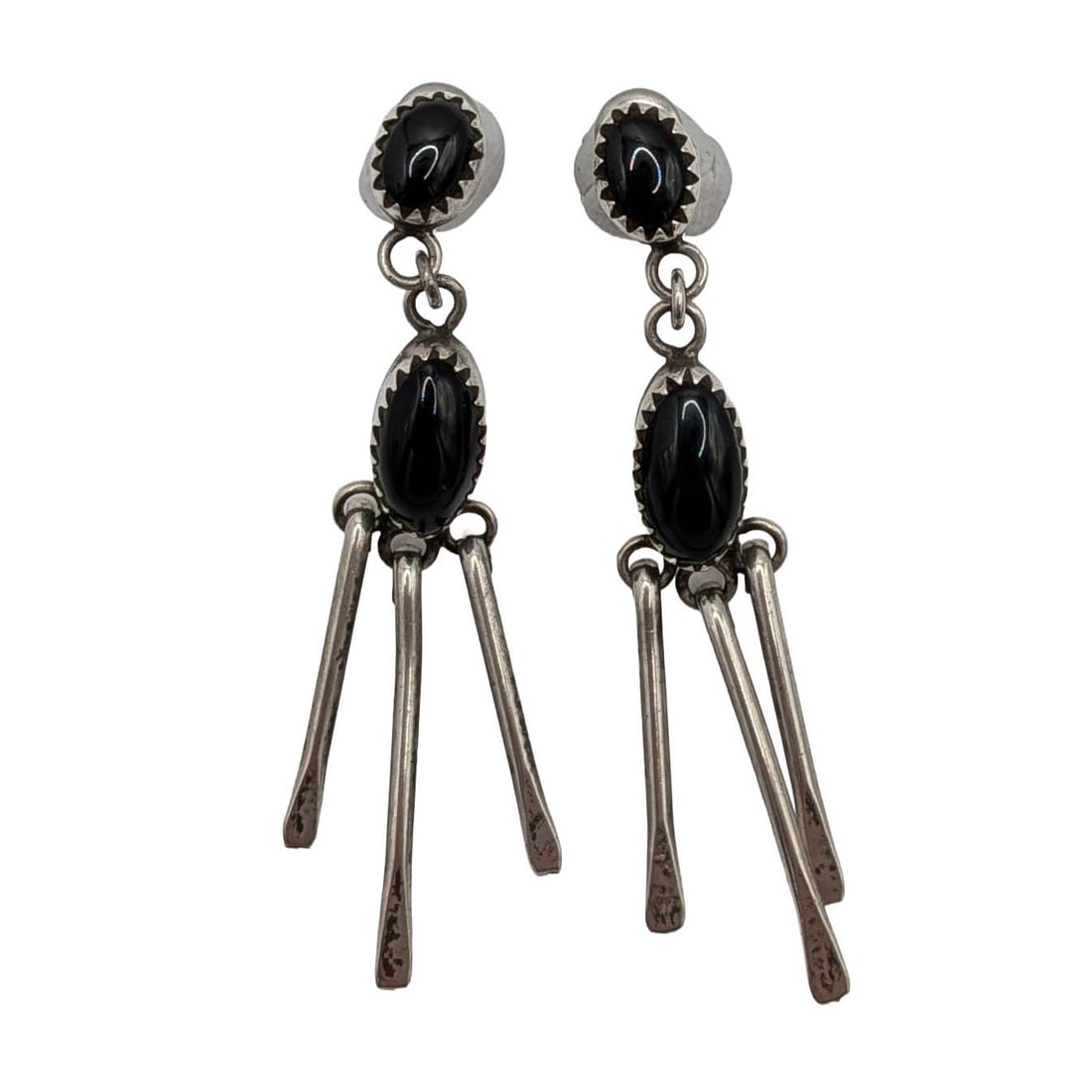 Sterling Silver Onyx Oval Fringe Stud Earrings (1 of 3)