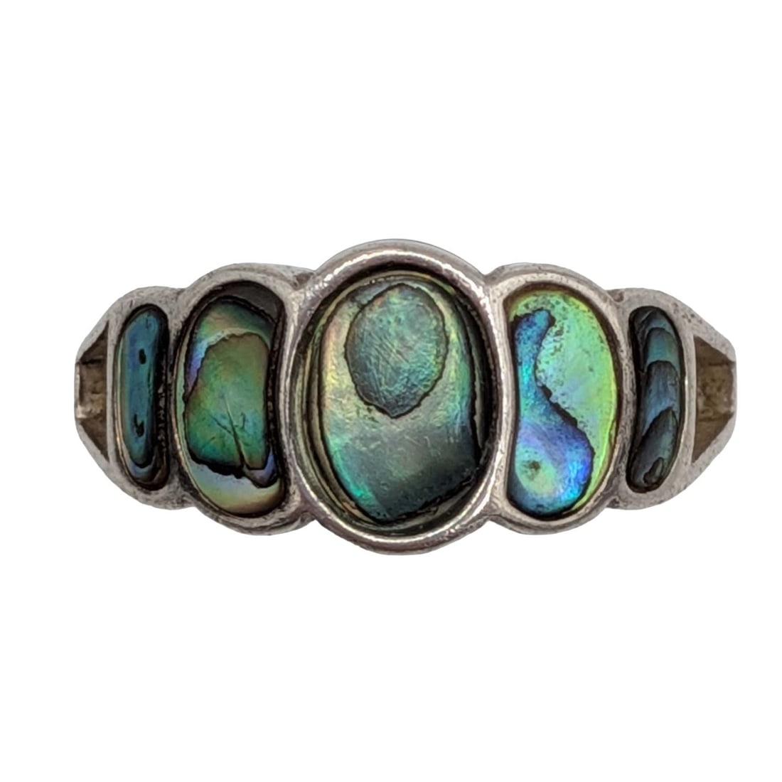 Signed Sterling Silver Abalone Graduated Oval Ring Size 8.25 (1 of 6)