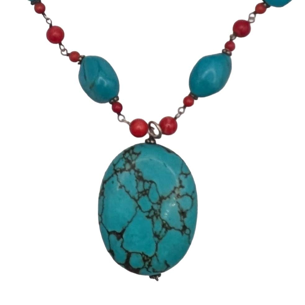 Southwest Sterling Silver Turquoise Coral Beaded Necklace (1 of 4)
