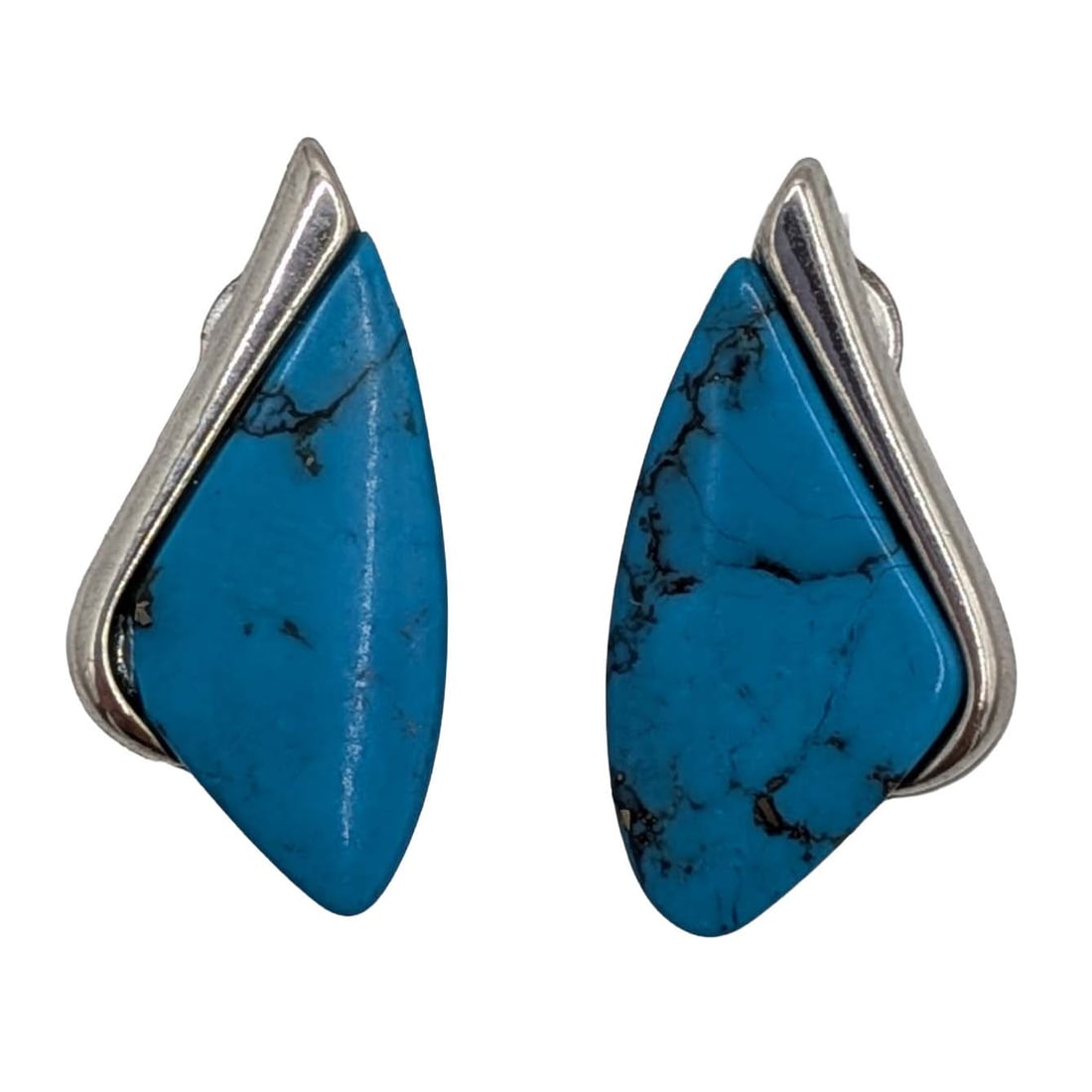 Wheeler Co Sterling Silver Turquoise Modern Drop Stud Earrings (1 of 3)