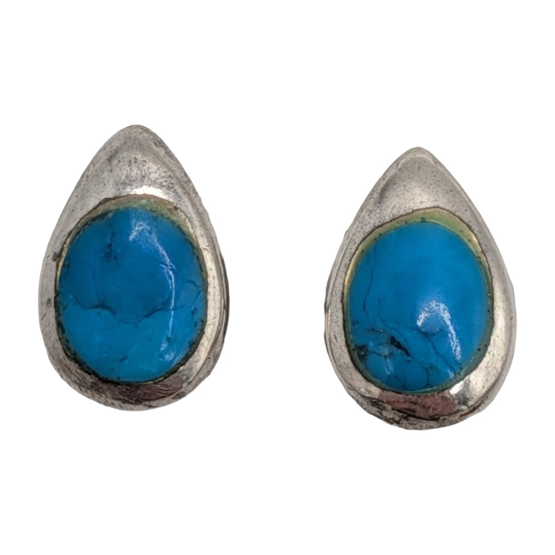 Sterling Silver Turquoise Inlay Teardrop Stud Earrings: Sterling Silver, Turquoise Inlay Teardrop Stud Earrings. 1.4g
