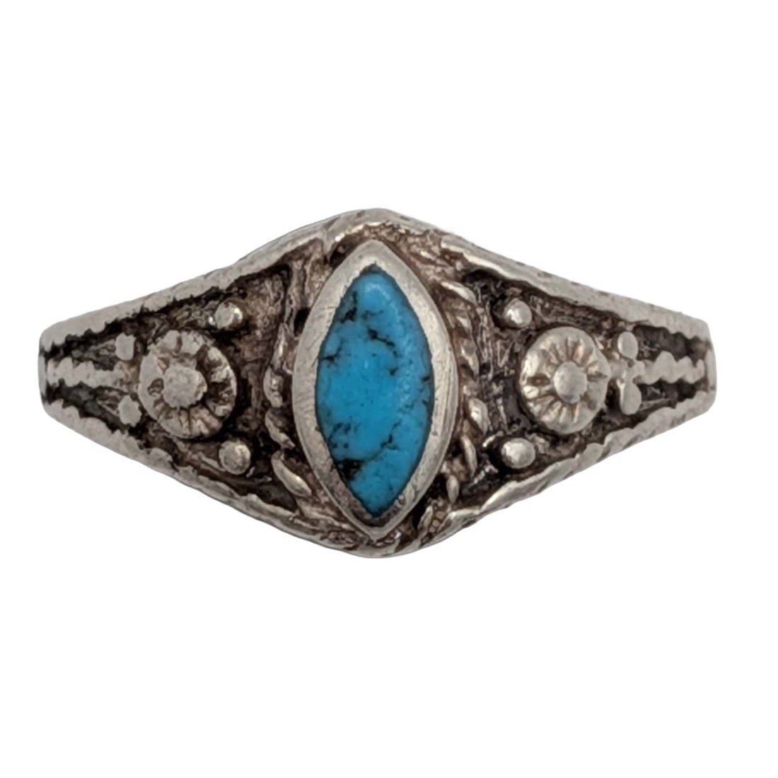 Sterling Silver Turquoise Daisy Ring Size 4.75 (1 of 5)