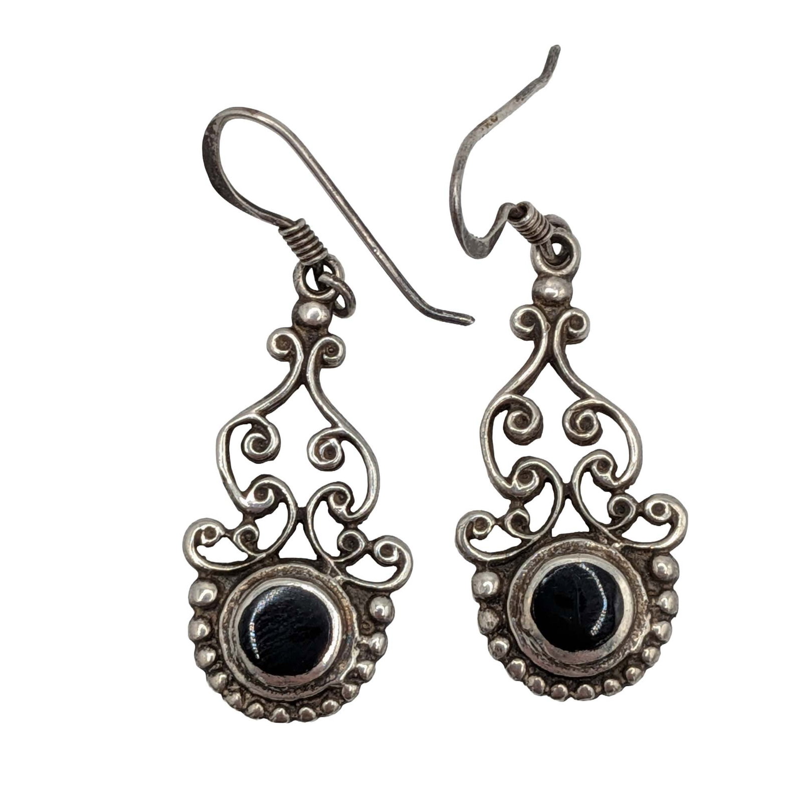 Southwest Sterling Silver Onyx Scroll Dangle Earrings (1 of 3)