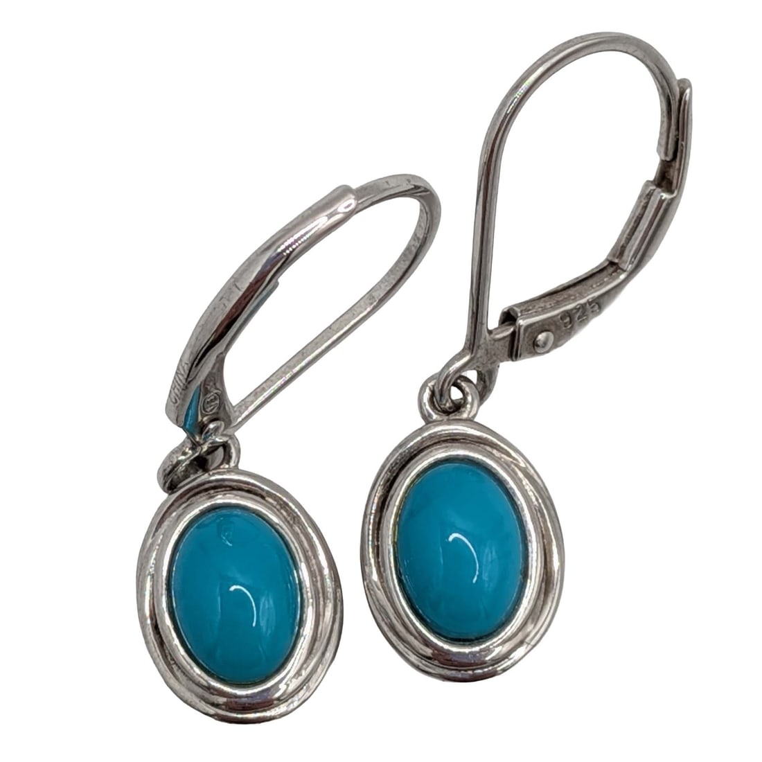 Signed Sterling Silver Turquoise Oval Drop Earrings: Signed Sterling Silver, Turquoise Oval Drop Earrings. Signed EA 925 China. 2.2g