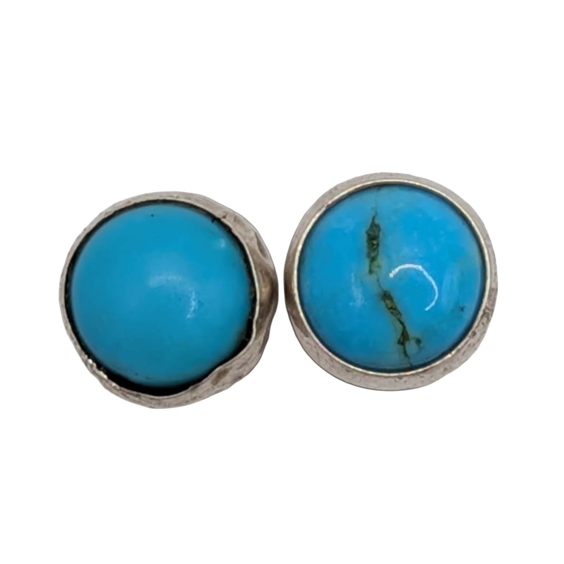 Signed Sterling Silver Turquoise Round Stud Earrings: Signed Sterling Silver, Turquoise Round Stud Earrings. Signed 925 star. .8g As-Is