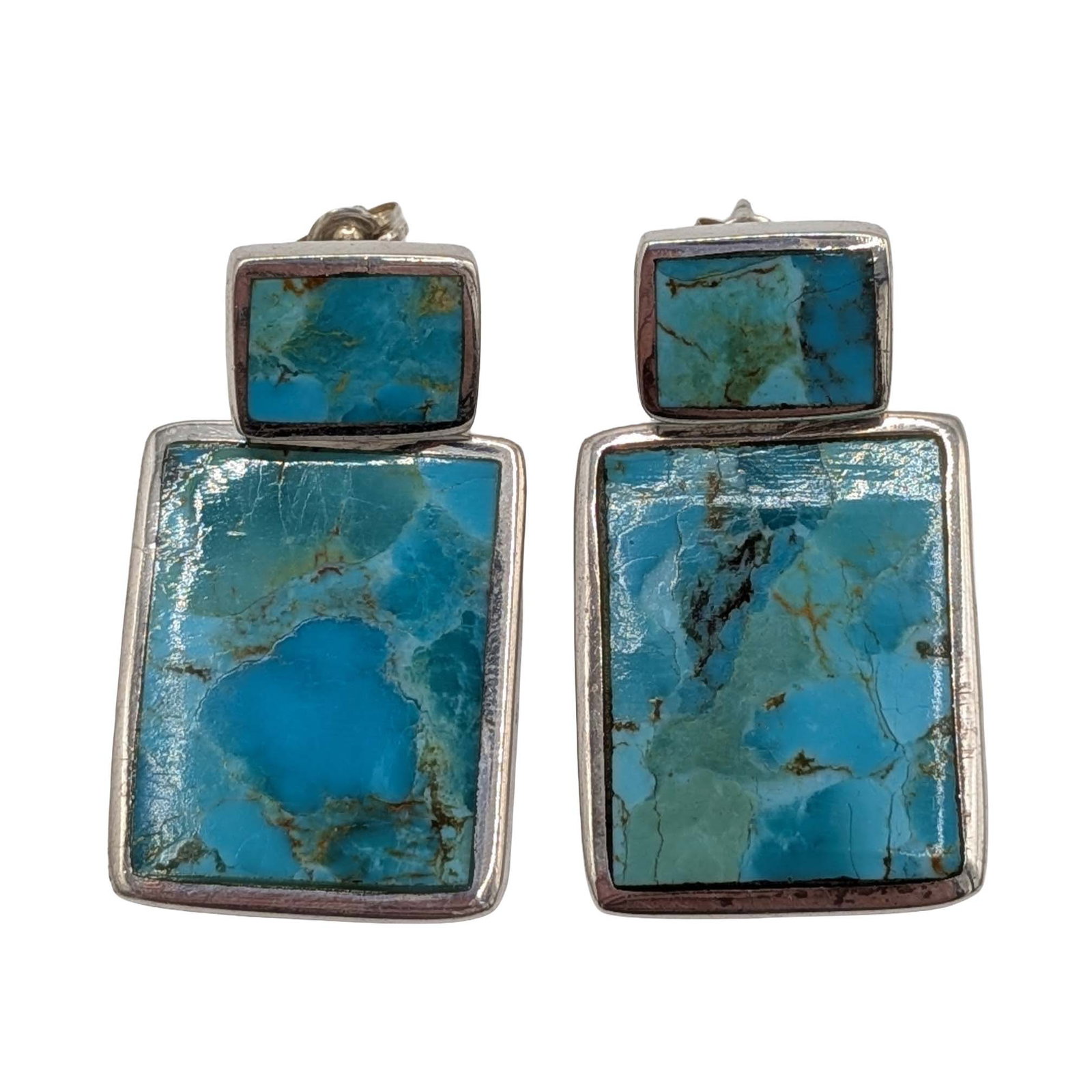 Sterling Silver Turquoise Inlay Dangle Stud Earrings (1 of 3)