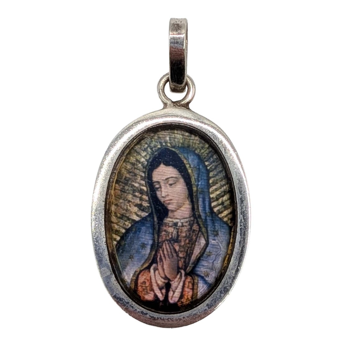 Mexico Sterling Silver Mother Mary Resin Inlay Pendant (1 of 3)
