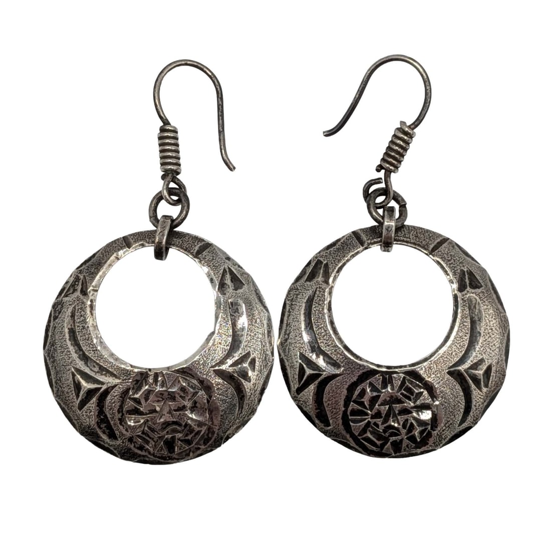 Mexico Sterling Silver Stamped Dangle Hoop Earrings (1 of 3)