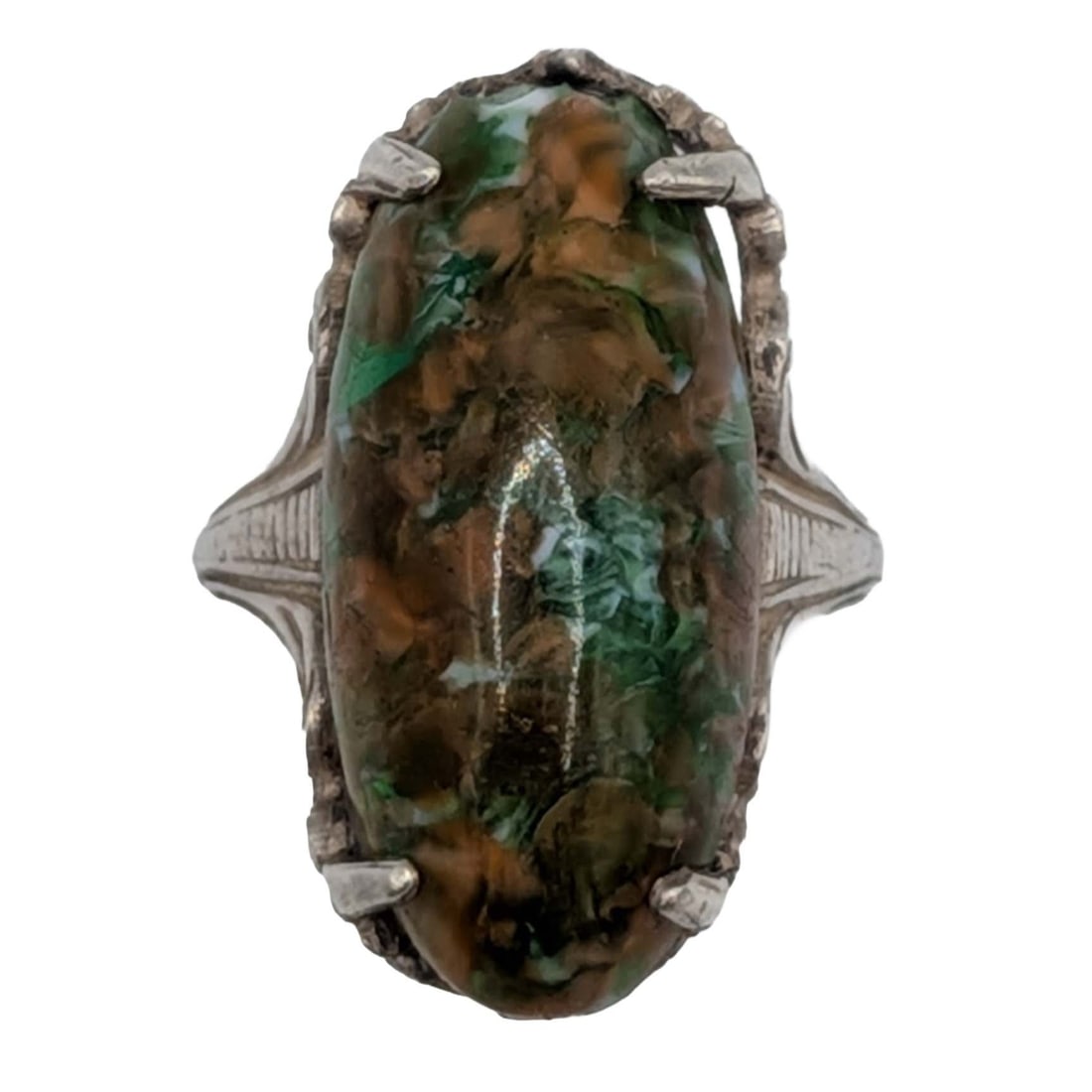 Vintage Sterling Silver Faux Jasper Oval Ring Size 4.5: Vintage Sterling Silver, Faux Jasper Oval Ring. Size 4.5. Signed Sterling. 4.5g